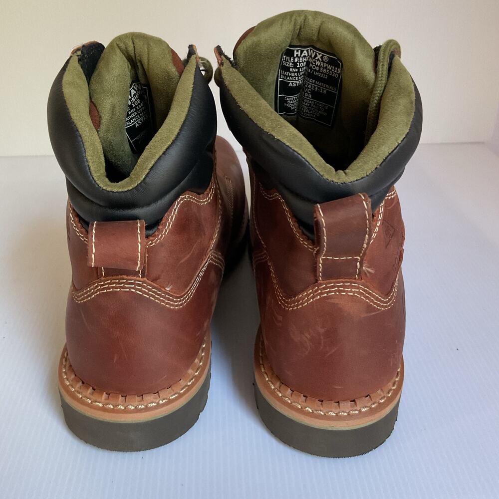 HAWX Men’s 8C Work Boots Waterproof Composite Toe Brown Leather NWOT - Picture 5 of 7